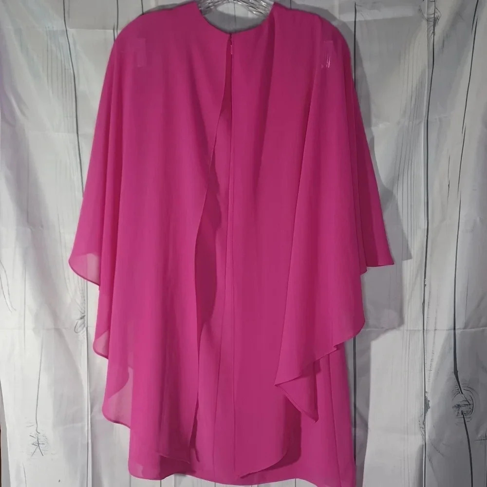 Vince Camuto Hot Pink layered drape chiffon boho flowy Flounce dress size 8 - Picture 7 of 15
